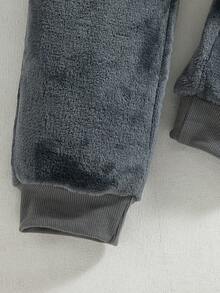 2pcs/Set Boys Casual Embroidered Letter Graphic Crew Neck Long Sleeve Top And Pants, Fleece Warm Outfit For Autumn/Winter