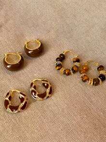 3pairs Vintage Textured U-Shaped Hoop Earrings For Women, Simple And Elegant Design