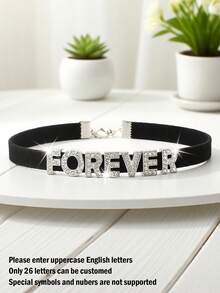 1pc Customized Gothic Letter Choker Necklace For Women, Black Soft Collar Necklace For Party, DIY Personalized Name Necklace Gift