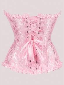 1pc Women's Vintage Corset, Lace Boned Waist Trainer Shapewear, Jacquard Lace-Up Retro Bustier, Suitable For Halloween, Party