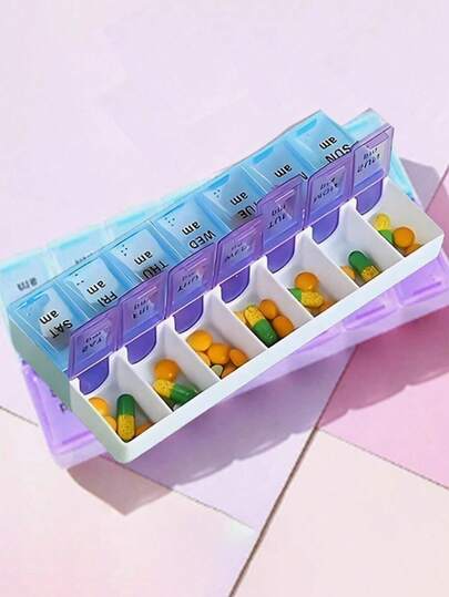 Hộp đựng thuốc di động 14 ngăn dung tích lớn, hộp đựng thuốc nhỏ gọn, phù hợp cho 1/2 bữa ăn mỗi ngày, hộp đựng thuốc 7 ngày với các ngăn riêng biệt cho từng ngày, 5/2/1 ngăn đựng viên vitamin, dùng để đựng viên nén, thuốc, dầu cá, hộp đựng thuốc chống thấm nước, hộp đựng thuốc tái sử dụng tiện lợi khi đi du lịch