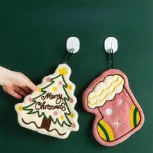 1pc Hanging Christmas Decoration Towels, Christmas Hand Towels,Christmas Series Household Towels, Christmas Hanging Hand Towel For Kitchen, Bathroom, Quick Dry Absorbent Decorative Cloth, Christmas Tree, Gingerbread Man, Snowman, Christmas Stocking, Gift Box Pattern, Christmas Decorative Towels, Dishcloths, Kitchen Towels