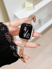 1 pezzo di bracciale di lusso di alta gamma con fiori per donna, cinturino in metallo compatibile con Apple Watch da 38/40/41/42/44/45/46/49mm, compatibile con cinturini Apple Watch Ultra/SE/Series 10/9/8/7/6/5/4/3/2/1