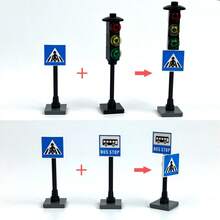 Traffic Road Sign Light MOC Building Blocks Mini City Street View Accessories Road Sign Barrier Speed Limit Indicator Warning Building Traffic Lights Model Kit Parts, DIY Construction Set - Multicolor - View 10