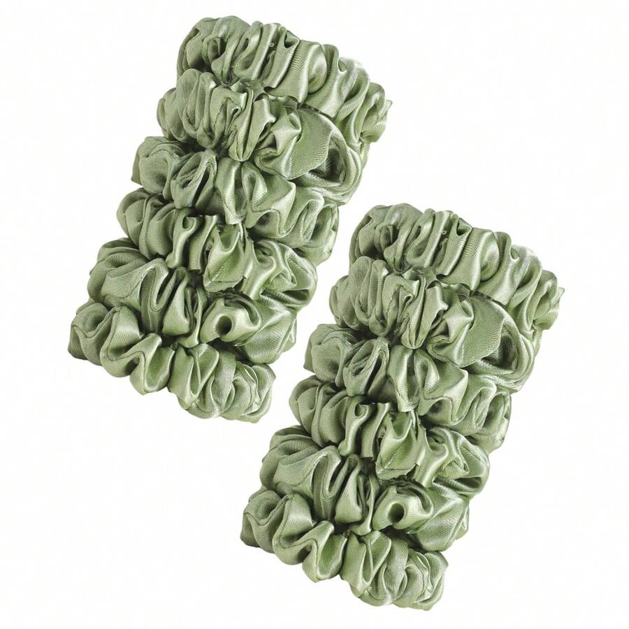 12/10/6pcs Versatile Satin Solid Color Sage Green Scrunchies Hair Accessories, Multi-Color, Simple & Lightweight, Suitable For All Seasons, Hair Ties, Scrunchy Hair Ties, Sport ,Head Piece - Sage Green - View 1