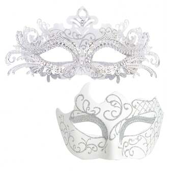 Couple Masks - Roman Greek Men's Mask And Venetian Metal Women's Mask, Suitable For Carnival And Halloween