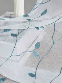 1pc Embroidered Sheer Curtain Panel, Floral Pattern, Rod Pocket Design, UV Protection, Breathable, Transparent, Polyester Material, No Lining, Suitable For Living Room, Bedroom, Dining Room - Blue - View 5