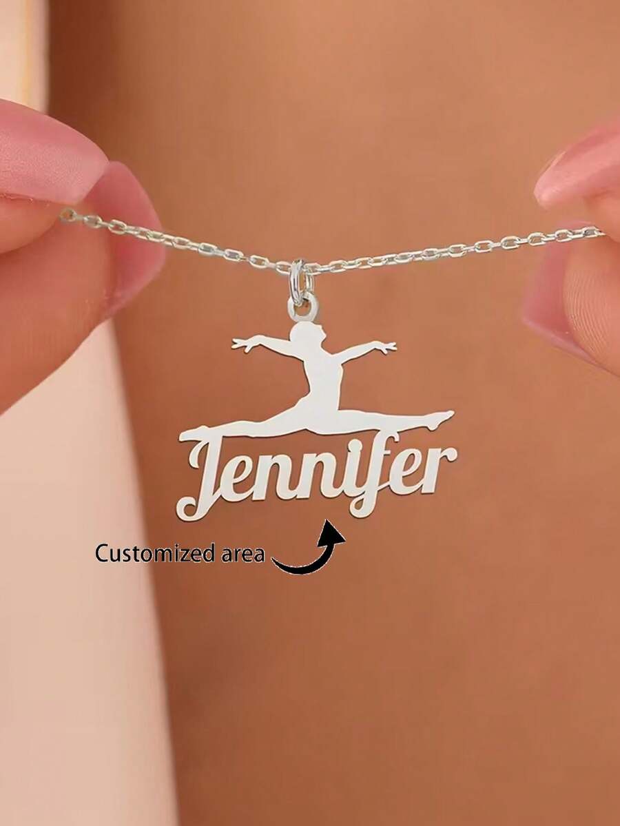 Customized Dancer Name Necklace, Stainless Steel Artistic Gymnastics Necklace, Personalized Ballet Dancer Pendant Necklace, Women's Daily Wear Accessory, Jewelry - Multicolor - View 1