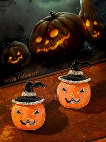 1 Pair Fashionable Alloy Drip Oil Witch Hat & Pumpkin Earrings, Funny Halloween Ghost Earrings, Cross-Border Jewelry