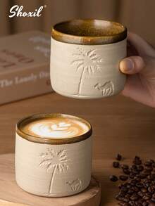 shoxil 1 pieza Taza de café del Día Nacional de Arabia Saudita, taza de espresso de cerámica rústica, recuerdo creativo de cerámica, taza de agua con camello del desierto