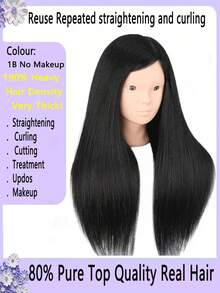 带真人头发的模特头 80% 26 英寸头发模特头，可在娃娃头上练习发型设计，配有夹子和工具，美容模特头（#4 无化妆） - 紫紅色 - 查看 12