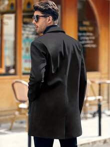 RANTAR Mens Trench Coat Slim Fit Notched Collar Fall Winter Single Breasted Pea Coat Warm Soft Overcoat