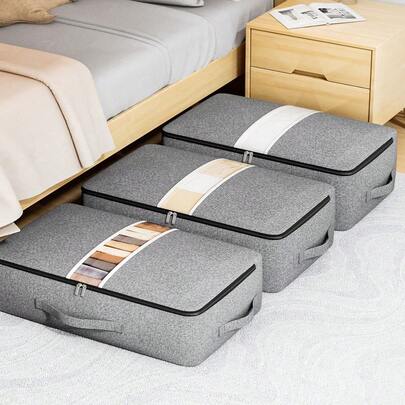 1 túi đựng đồ dưới gầm giường dành cho sinh viên, dung tích lớn, thiết kế vải màu xám, tận dụng tối đa không gian giường và không gian trống, có thể đựng quần áo, chăn, nệm, cũng có thể dùng làm túi đựng quần áo theo mùa, tiện lợi để cất chăn và quần áo, tiết kiệm không gian, vật dụng thiết yếu trong nhà.