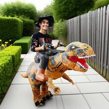 Disfraz inflable T-Rex adultos dinosaurio mujeres hombres fiesta divertida disfraz inflable dinosaurio decoración fiestas divertidas vestido disfraz personalizado Halloween accesorio esencial temporada otoño Halloween y fiestas temáticas. - Marrón - Ver 4