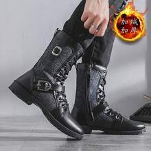 Men High-Top Leather Riding Boots - Black + Height Increasing Insole - View 8