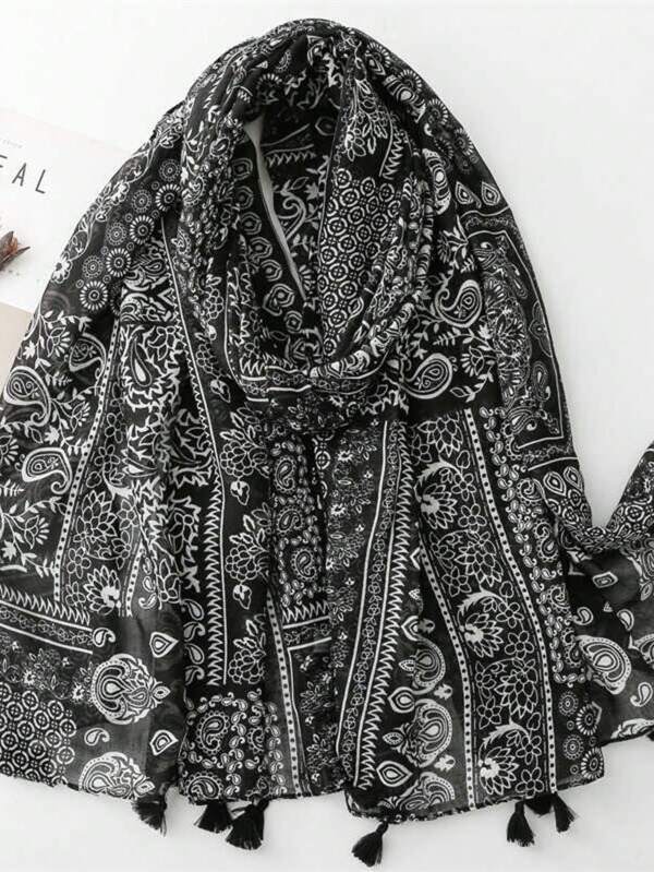 1 pièce Foulard vintage pour femmes, double usage en tant que châle/tour de cou, convient pour les pièces climatisées en été