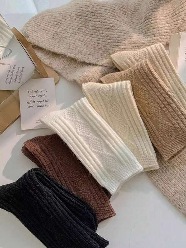 3Pairs Ins Stripe Wool Lattice Socks Soft Winter Sleeping Socks Women Sweet Hosiery Plush Socks Girls