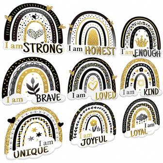 Boho Rainbow Paper Cutouts Decorative Strips For Bulletin Board Decoration,Black And Gold Paper Sticker Card For Class Blackboard Decoration