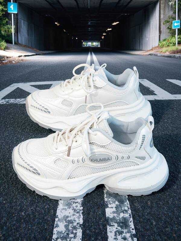 Klasyczne, grube trampki damskie, wiosenno-letnie, nowe, grube, codzienne trampki, różowe, uniwersalne, siateczkowe, oddychające buty na platformie w stylu ulicznym