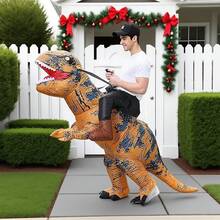 Disfraz inflable T-Rex adultos dinosaurio mujeres hombres fiesta divertida disfraz inflable dinosaurio decoración fiestas divertidas vestido disfraz personalizado Halloween accesorio esencial temporada otoño Halloween y fiestas temáticas. - Marrón - Ver 1