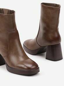 Bottines à talon carré classiques pour femmes - Casual Hiver - Kaki - Voir 6