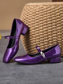 Women's 3cm Cloth Covered Heel Fashion Versatile White Mary Jane Pumps, Suitable For All Seasons - Purple - View 5