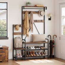 CuteHairy 70.86'' Tall Hall Tree Coat Rack Storage With Shoe Bench For Hallway Entryway Living Room - Brown - View 2