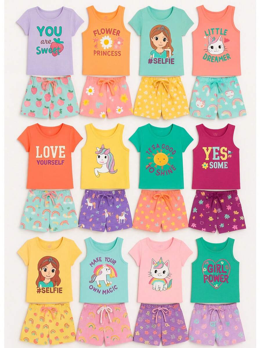 6 Piece Children's Clothing Kit - 3 Blouses + 3 Shorts XX - 彩色 - 查看 1