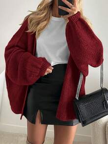 Women's Oversized Cardigan Fall Long Lantern Sleeve Knit Cardigan Lightweight - Màu Đỏ Sâu - Xem 2