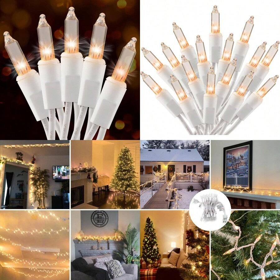 LIUChristmas Lights Clear White 50 Count 13ft Incandescent Mini Lights String Plug In Warm White With White Wire For Mantle Christmas Tree Indoor Outdoor Xmas Wedding Party Decorationschenxiao - ClearWhiteWhiteWire - Xem 1