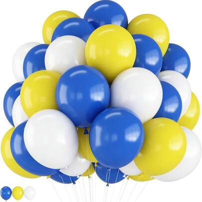 30pcs Blue & Yellow Alternating Balloons, 12 Inch White Yellow Blue Party Balloons, Royal Blue White Yellow Latex Helium Balloons, Suitable For Boy's Birthday, Baby Christening, Wedding, Engagement, Anniversary Party Decoration