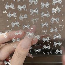3D Embossed Lace Bow Nail Art Stickers - Shiny White Butterfly Decals For DIY Manicures, Self-Adhesive & Disposable, Elegant Star And Design, Perfect For Long Oval Nails, Nail Charms - Nhiều màu - Xem 4