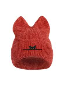 新款针织猫耳刺绣无檐帽，可爱温暖的滑雪帽，适合秋冬女士 - A - 查看 6