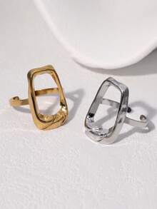 1pc Minimalist Fashion Stainless Steel Geometric Ellipse Open Ring, Stylish Design Suitable For Women Daily And Party Wear