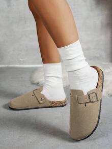 Women's Casual Solid Color Suede Slip-On Mule Slippers, Available In Thermal-Lined And Non-Thermal Versions - Sand Color 1 - View 4