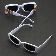 Women's Plastic White Oval Small Frame And Square Metal Hollow Design Punk Fashion Glasses, Suitable For Daily Commuting And Music Festivals - 全白 - 查看 3