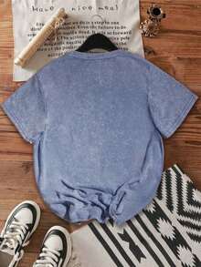 Halloween Spooky Season Washed T - Shirt - Halloween Gift Idea Fun Cocktail Printed Crew - Neck T - Shirt - Halloween Washed T - Shirt - Spooky Season Women's Top - Blue - View 2