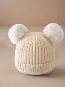 1 pieza Gorro de bebé recién nacido de punto, gorro de bebé para niñas y niños, gorro de lana gruesa, gorro con pompones, gorros de punto sólidos, accesorios para recién nacidos, cosas para mantener caliente, gorro para niños pequeños - Doble bola - Ver 18