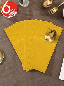 1pc Felt Cutlery Bag, 9.8in*3.5in, Washable, Cuttable, Easy To Clean, Wipeable, Non-Slip, Heat Resistant, Suitable For Gifts, Party Decor, Table Decor, Home Decor, Birthday Decor, Wedding Decor, Outdoor Decor, Picnic Decor - Multicolor - View 24
