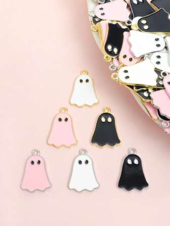 10 Stücke Halloween süße Geist Tropföl Legierung Charms, Paar Schmuckzubehör 3-Farben Cartoon Anhänger für DIY Halskette Ohrringe Armband Schlüsselanhänger Tasche Accessoire und Festival Party Dekoration - perfekt für Halloween Kostüme & thematische Partyveranstaltungen, ideales Geschenk für Teenager & Mädchen
