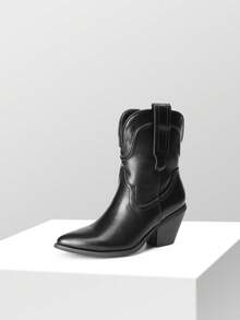 Women's Cowboy Ankle Boots Western Fashion Cowgirl Mid-Calf Boots Low Chunky Block Heel Pointed Toe Fall Booties Shoes