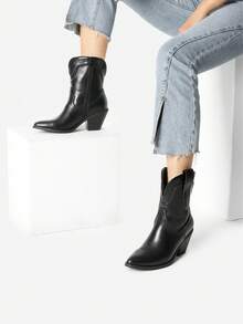 Women's Cowboy Ankle Boots Western Fashion Cowgirl Mid-Calf Boots Low Chunky Block Heel Pointed Toe Fall Booties Shoes