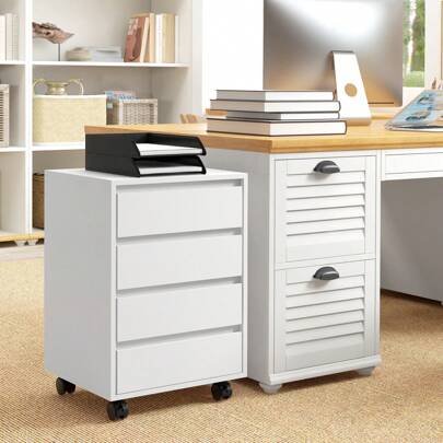 HOMCOM HOMCOM Mobile Filing Cabinet With 4 Drawers, Under Desk Storage Cabinet For Home Office, White