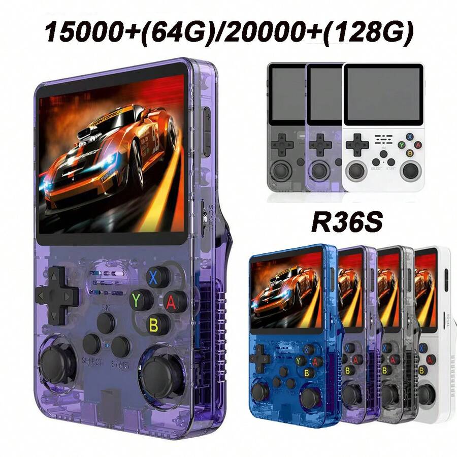 R36S 掌上游戏机 3.5 英寸 IPS 屏幕 128G 经典复古游戏机 Arkos 系统便携式口袋视频游戏播放器 - 紫色 - 查看 1
