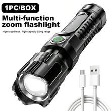 1pc Portable Outdoor Mini LED Multifunctional Zoom Rechargeable Bright Adjustable Flashlight - Black - View 9