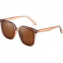 Gafas de sol polarizadas de gran tamaño para mujeres hombres cuadrado de moda clásico simple lentes de - 004 Montura Champán y Lente Té - Ver 12