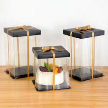 1 pieza Caja de regalo transparente de material PET de 26cm/22cm/17cm, adecuada para chocolates, pasteles, suministros para fiestas, flores de Navidad, regalos de cumpleaños, decoraciones para fiestas de vacaciones, San Valentín, Halloween, aniversario, Navidad - Negro - Ver 8