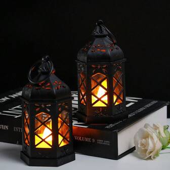 摩洛哥风格电子蜡烛、小油灯、灯笼、六角灯、逼真的桌面装饰