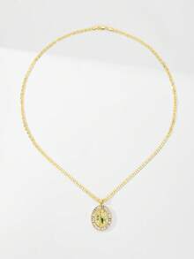 1pc 2025 New Hypoallergenic Copper Inlaid Colorful Green Zirconia Round Priest Pendant Necklace, Suitable For Christmas/Thanksgiving/Mother's Day/Valentine's Day Couples/Friends/Fellow Church Members As Gifts, Catholic First Communion, Daily Festival Wear And Prayer