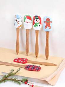 6pcs Christmas Silicone Spatulas – Wooden Handle With Festive Snowman Design | For Baking, Cooking, Cake Decorating & Holiday Celebrations (Birthday, Valentine's, Thanksgiving) Christmas Christmas Decorations Christmas Pajamas Christmas Gifts Christmas Decor - Multicolor - View 2